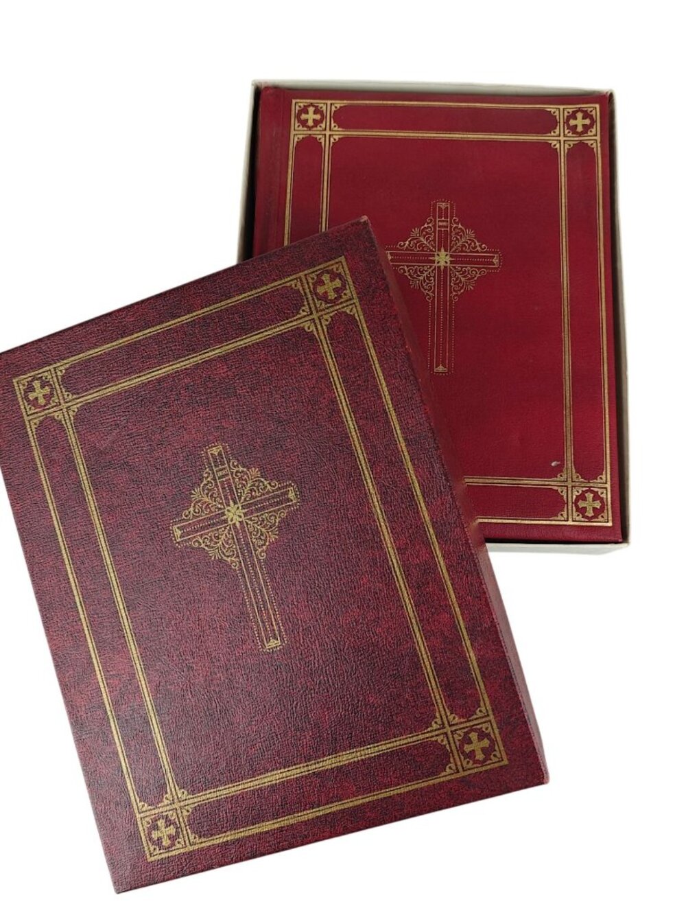 Vintage Holy Bible Catholic Action Edition Red Hardcover Illustrated W/ Box